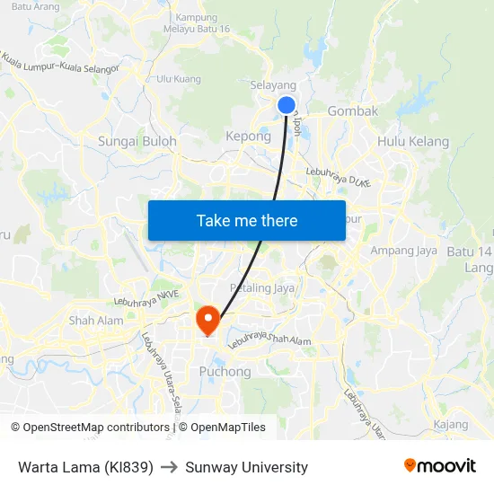 Warta Lama (Kl839) to Sunway University map
