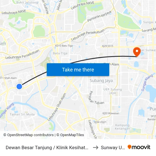 Dewan Besar Tanjung / Klinik Kesihatan Seksyen 19 Shah Alam to Sunway University map
