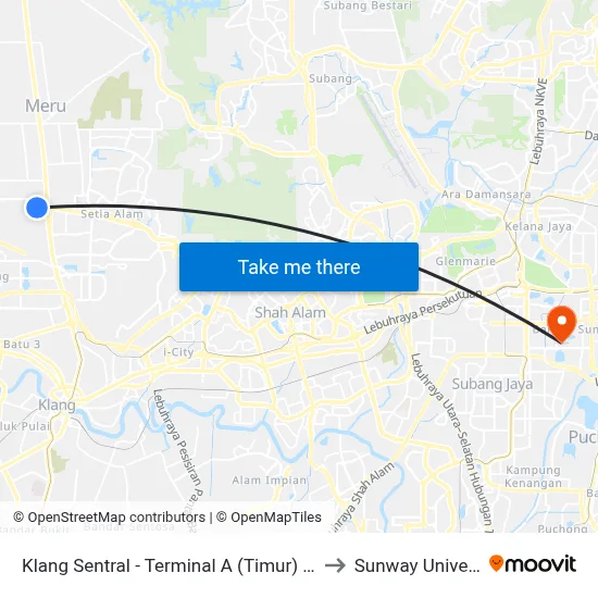 Klang Sentral - Terminal A (Timur) (Bd154) to Sunway University map