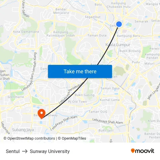 Sentul to Sunway University map