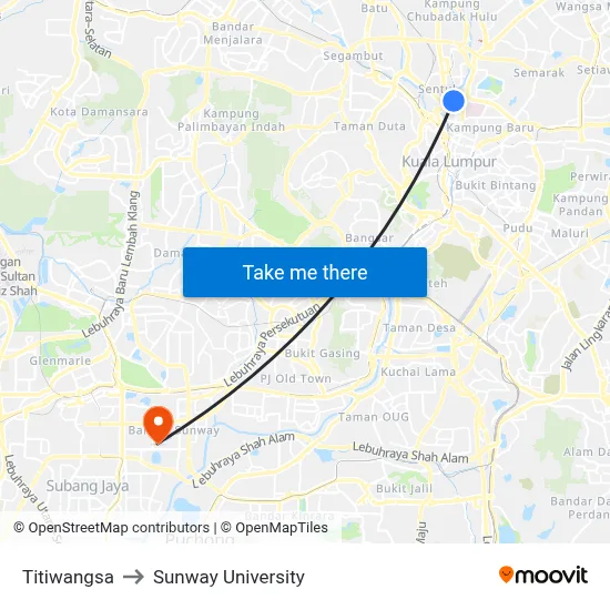 Titiwangsa to Sunway University map