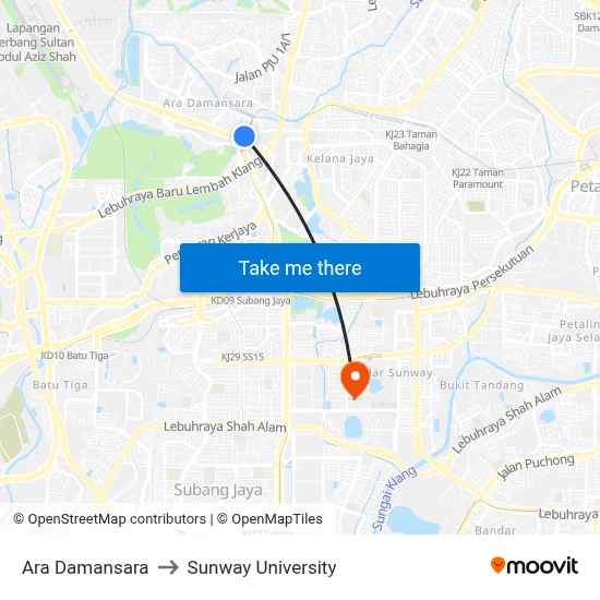 Ara Damansara to Sunway University map