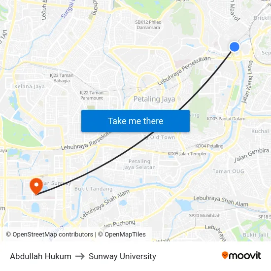 Abdullah Hukum to Sunway University map