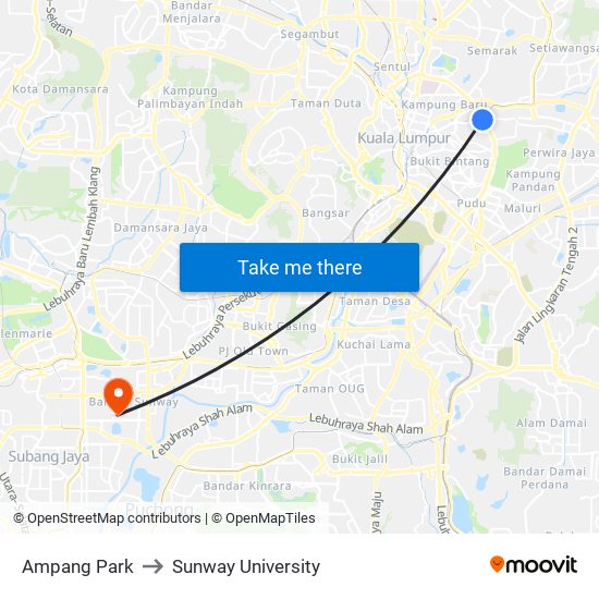 Ampang Park to Sunway University map