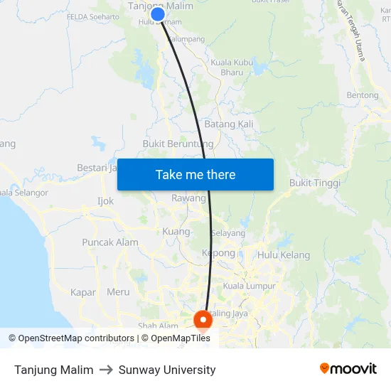 Tanjung Malim to Sunway University map