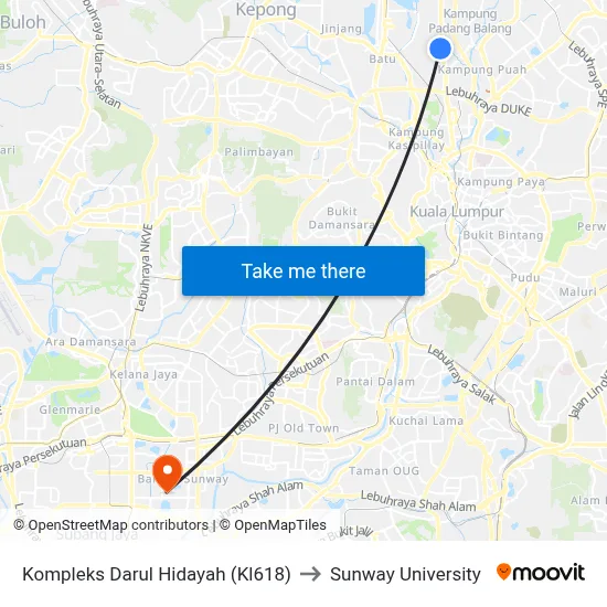 Kompleks Darul Hidayah (Kl618) to Sunway University map