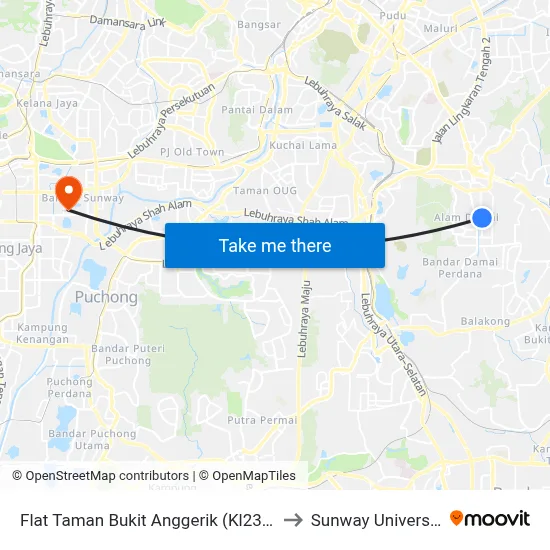 Flat Taman Bukit Anggerik (Kl2374) to Sunway University map