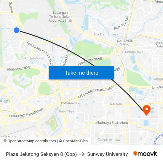 Plaza Jelutong Seksyen 8 (Opp) to Sunway University map