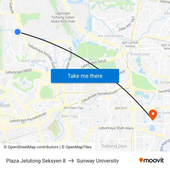 Plaza Jelutong Seksyen 8 to Sunway University map