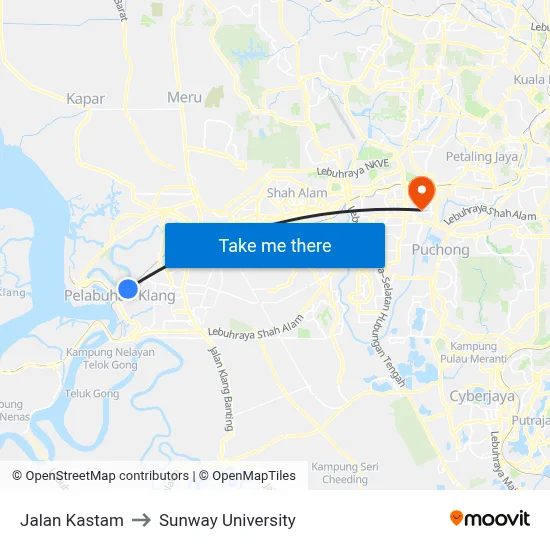 Jalan Kastam to Sunway University map