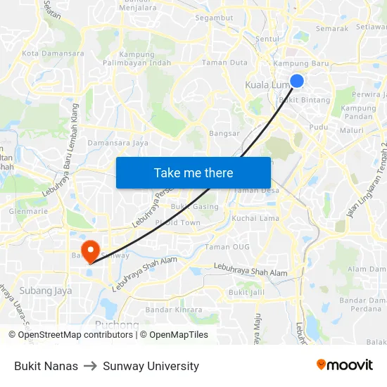 Bukit Nanas to Sunway University map