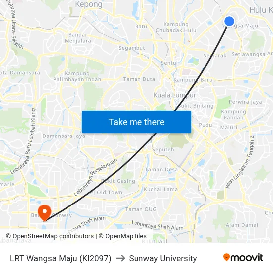 LRT Wangsa Maju (Kl2097) to Sunway University map