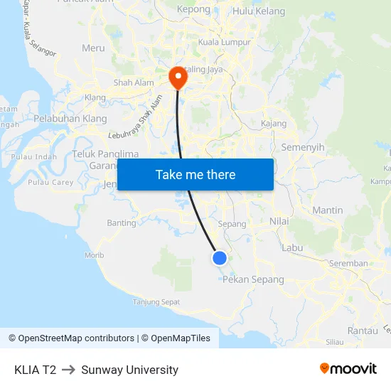 KLIA T2 to Sunway University map