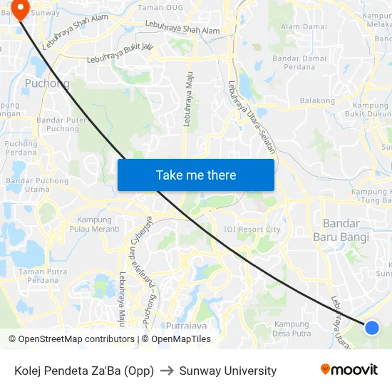 Kolej Pendeta Za'Ba (Opp) to Sunway University map