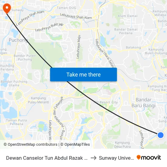 Dewan Canselor Tun Abdul Razak (Dectar) to Sunway University map