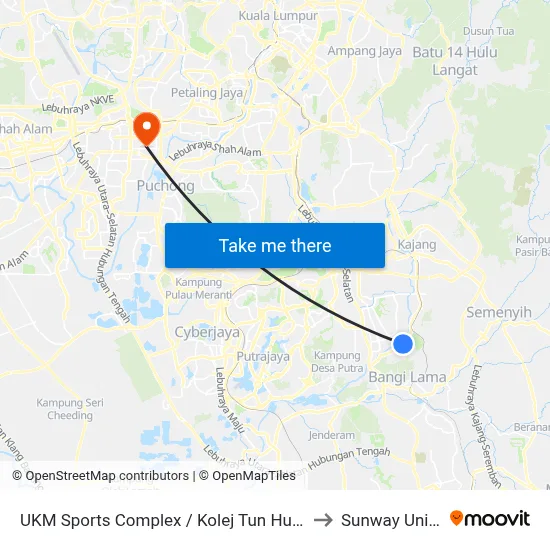 UKM Sports Complex / Kolej Tun Hussein Onn UKM to Sunway University map