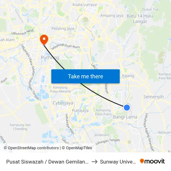 Pusat Siswazah / Dewan Gemilang UKM to Sunway University map