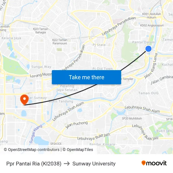 Ppr Pantai Ria (Kl2038) to Sunway University map