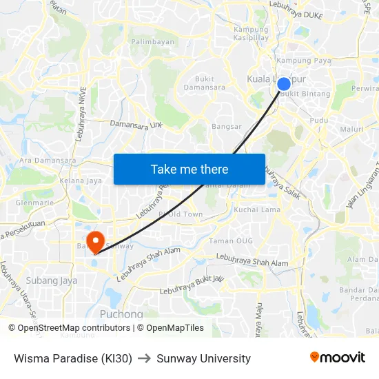 Wisma Paradise (Kl30) to Sunway University map