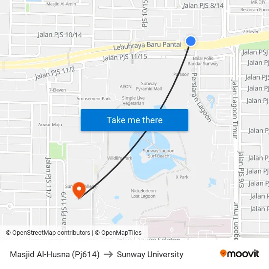 Masjid Al-Husna (Pj614) to Sunway University map