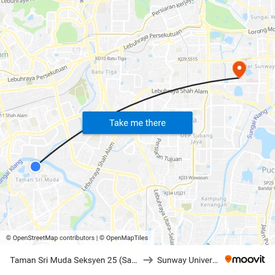 Taman Sri Muda Seksyen 25 (Sa416) to Sunway University map