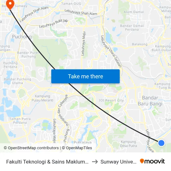 Fakulti Teknologi & Sains Maklumat UKM to Sunway University map