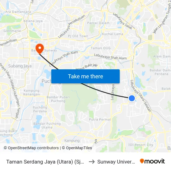 Taman Serdang Jaya (Utara) (Sj136) to Sunway University map