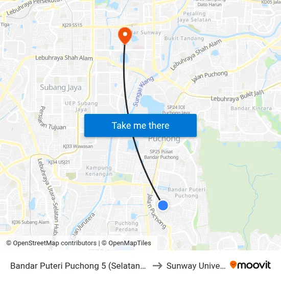 Bandar Puteri Puchong 5 (Selatan) (Sj469) to Sunway University map