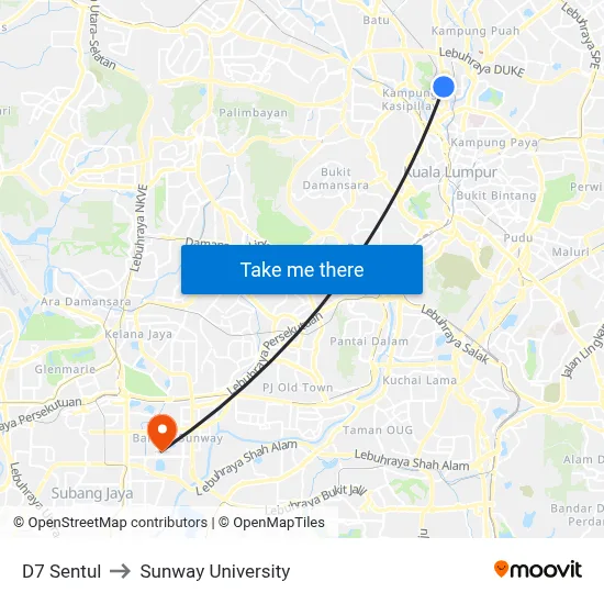 D7 Sentul to Sunway University map