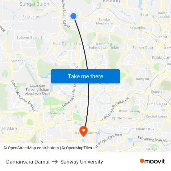 Damansara Damai to Sunway University map