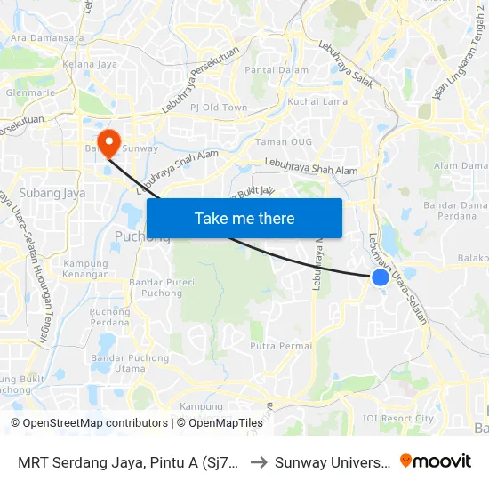 MRT Serdang Jaya, Pintu A (Sj786) to Sunway University map
