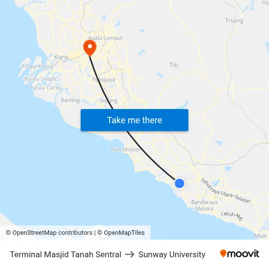 Terminal Masjid Tanah Sentral to Sunway University map