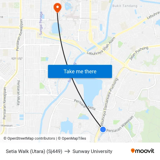 Setia Walk (Utara) (Sj449) to Sunway University map