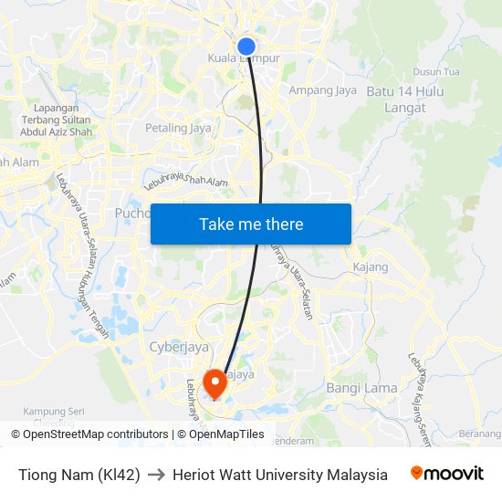 Tiong Nam (Kl42) to Heriot Watt University Malaysia map