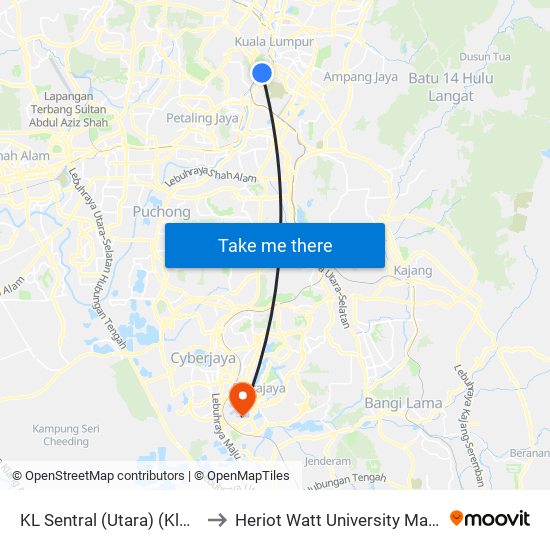 KL Sentral (Utara) (Kl1077) to Heriot Watt University Malaysia map