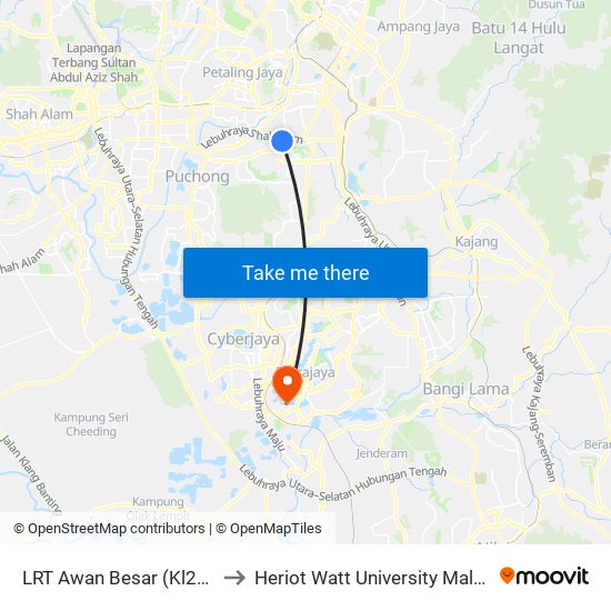LRT Awan Besar (Kl2324) to Heriot Watt University Malaysia map