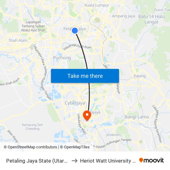 Petaling Jaya State (Utara) (Pj433) to Heriot Watt University Malaysia map