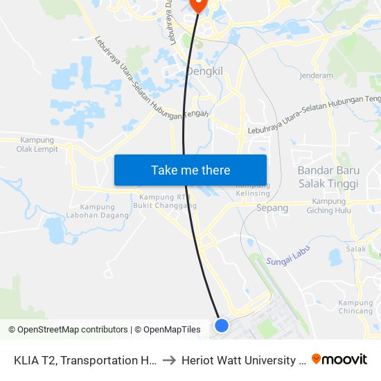 KLIA T2, Transportation Hub Level 1 to Heriot Watt University Malaysia map