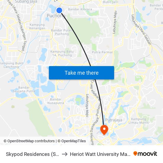 Skypod Residences (Sj447) to Heriot Watt University Malaysia map