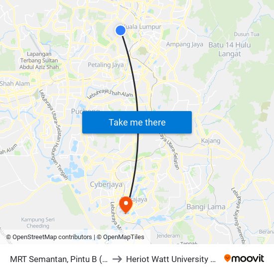 MRT Semantan, Pintu B (Kl1174) to Heriot Watt University Malaysia map