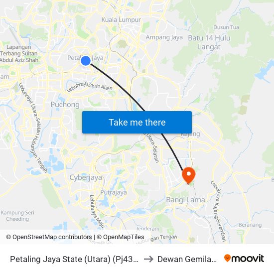 Petaling Jaya State (Utara) (Pj433) to Dewan Gemilang map