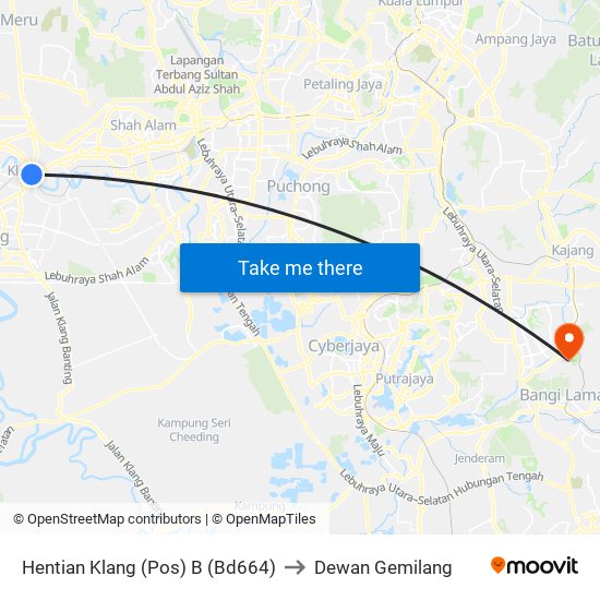 Hentian Klang (Pos) B (Bd664) to Dewan Gemilang map