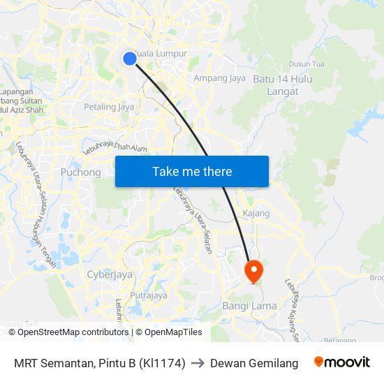 MRT Semantan, Pintu B (Kl1174) to Dewan Gemilang map