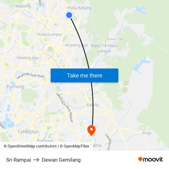 Sri Rampai to Dewan Gemilang map