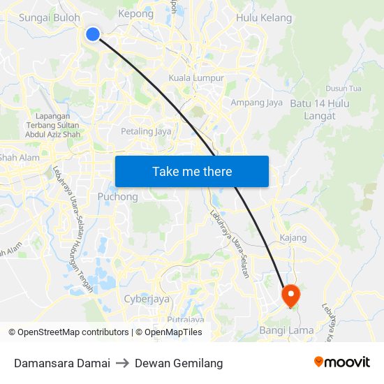 Damansara Damai to Dewan Gemilang map