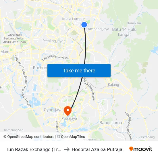 Tun Razak Exchange (Trx) to Hospital Azalea Putrajaya map
