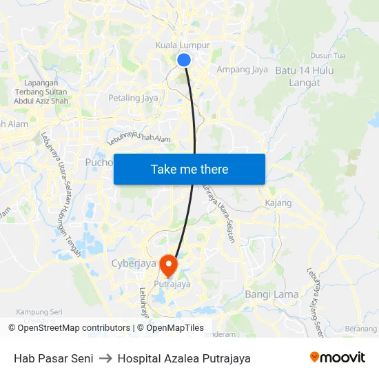Hab Pasar Seni to Hospital Azalea Putrajaya map