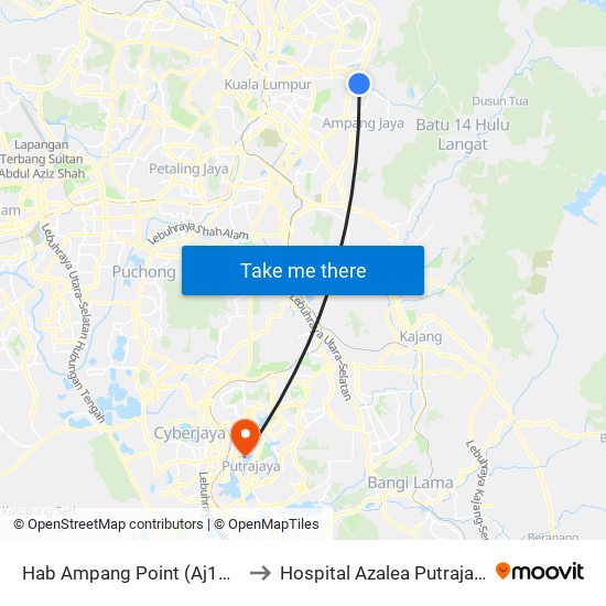 Hab Ampang Point (Aj108) to Hospital Azalea Putrajaya map