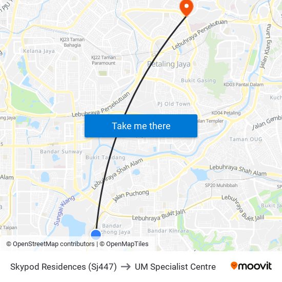 Skypod Residences (Sj447) to UM Specialist Centre map
