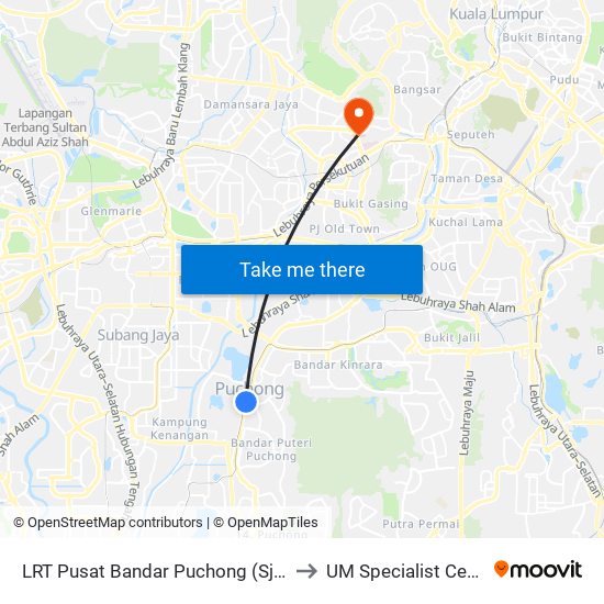 LRT Pusat Bandar Puchong (Sj735) to UM Specialist Centre map
